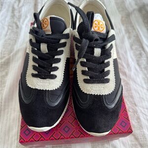 Tory Burch Black and Tan Retro Sneakers